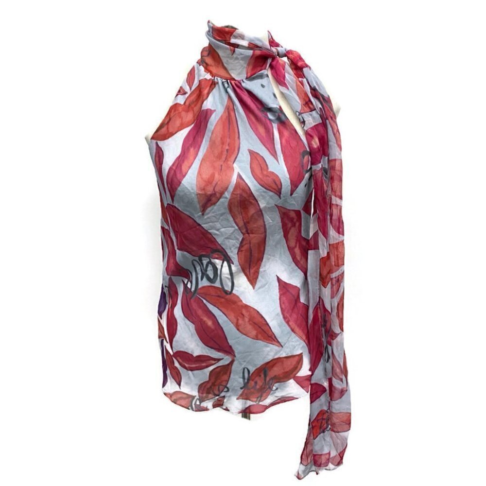Diane Von Furstenberg Grey w/Red Silk One Arm Top